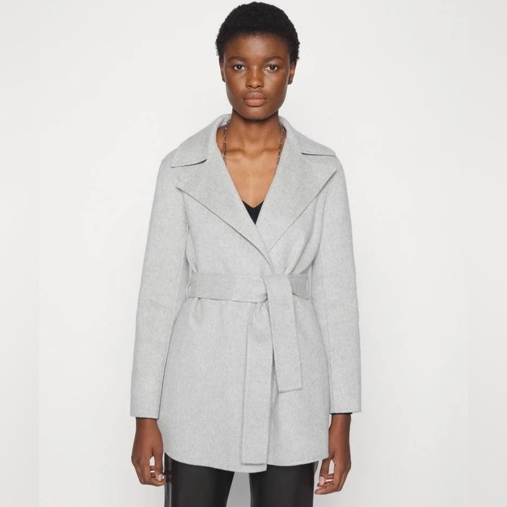 Theory Belt Overlay DF Cashmere Wool Blend Jacket In Melange Grey New Size Large